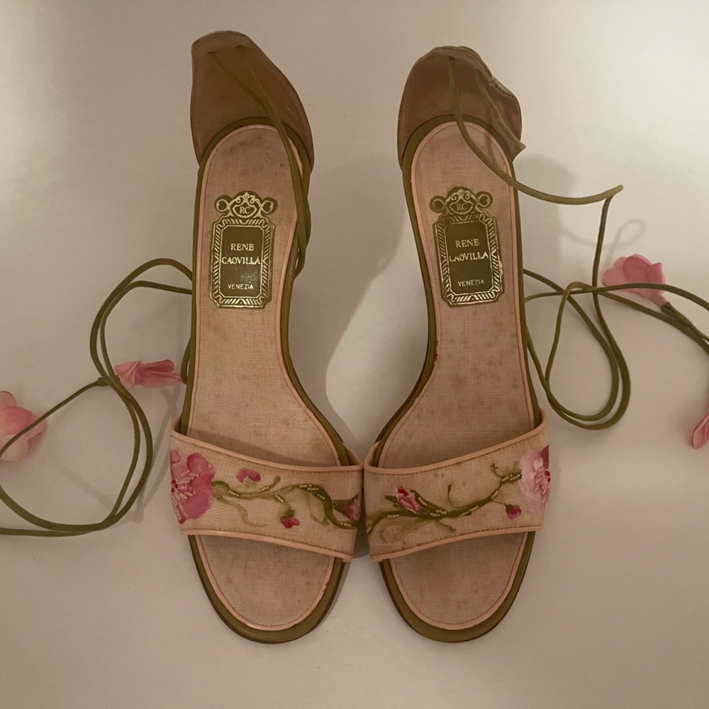 Rene Caovilla floral heels - vintage and rare . As seen on Pinterest.